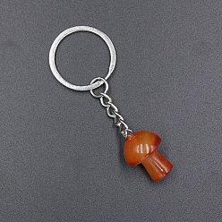 Cornaline Porte-clés champignon cornaline naturel, avec les accessoires en fer, 7.5x2.5 cm