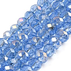Lavender Electroplate Transparent Glass Beads Strands, Half Rainbow Plated, Faceted, Rondelle, Lavender, 6x5mm, Hole: 1mm, about 85~88pcs/strand, 16.1~16.5 inch(41~42cm)