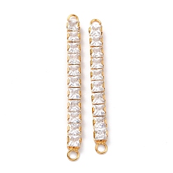 Real 18K Gold Plated Brass Clear Square Cubic Zirconia Links Connectors, Long-Lasting Plated, Rectangle, Real 18K Gold Plated, 56x5x4mm, Hole: 2.5mm
