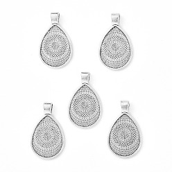 Antique Silver Alloy Pendant Cabochon Settings, Teardrop, Antique Silver, Tray: 18x25mm, 36x21mm