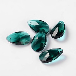 Teal Faceted Teardrop Glass Pendants, Teal, 22x13x7mm, Hole: 1mm