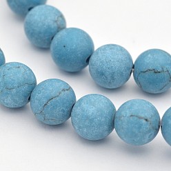 Turquoise Synthétique Perles rondes de turquoise synthétique brins, givré, bleu ciel, 4mm, Trou: 1mm, Environ 95 pcs/chapelet, 15.3 pouce