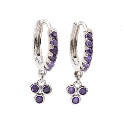 Platine Boucles d'oreilles créoles pendantes violettes avec zircons cubiques, bijoux en laiton de placage de rack pour les femmes, sans cadmium et sans plomb, platine, 20.5mm, pin: 1 mm
