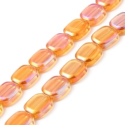 Orange Transparent Electroplate Glass Bead Strands, Rainbow Plated, Rectangle, Orange, 12x10x4.5mm, Hole: 1mm, about 55pcs/strand, 25.98''(66cm)