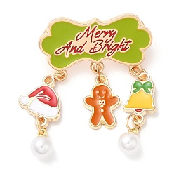 Christmas Bell Alfileres de esmalte para mujer, broche de aleación para ropa de mochila, hombre de jengibre/sombrero, campana de navidad, 46x31x1.5 mm
