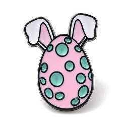 Pink Huevo de Pascua con alfileres esmaltados con orejas de conejo para mujer, Broche de aleación negra de electroforesis para ropa de mochila, rosa, 22x17x1 mm