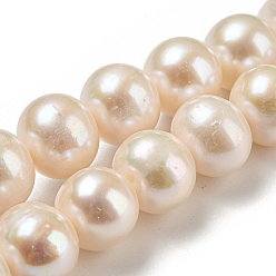 Blanc Floral Brins de perles de culture d'eau douce naturelles, ronde, floral blanc, 12~13mm, Trou: 0.8mm, Environ 35 pcs/chapelet, 15.9 pouce