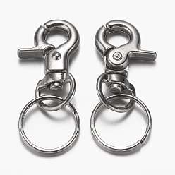 Platinum Zinc Alloy Swivel Clasp Keychain, with Iron Ring Findings, Platinum, 47mm