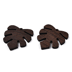 Coconut Brown Natural Wenge Wood Pendants, Undyed, Leaf Charms, Coconut Brown, 30x28.5x3.5mm, Hole: 2mm