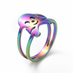 Rainbow Color Chapado de iones (ip) 201 anillo de dedo de calavera de acero inoxidable, anillo ancho para mujer, color del arco iris, tamaño de EE. UU. 6 1/2 (16.9 mm)