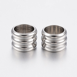 Stainless Steel Color 201 Stainless Steel Beads, Grooved Beads, Large Hole Beads, Column, Stainless Steel Color, 8x6mm, Hole: 6mm