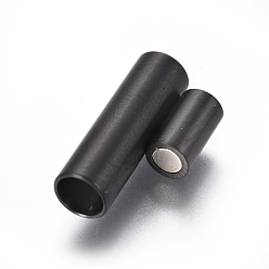 Gunmetal 304 Stainless Steel Magnetic Clasps with Glue-in Ends, Frosted, Column, Gunmetal, 16x5mm, Hole: 3mm