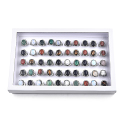 Mixed Stone Natural & Synthetic Mixed Gemstone Oval Finger Rings, Antique Silver Plated Alloy Jewelry for Women, Inner Diameter: 17.5~20.1mm