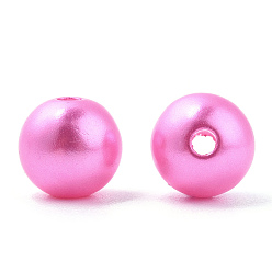 Rose Chaud Perles d'imitation en plastique ABS peintes à la bombe, ronde, rose chaud, 8x9.5mm, Trou: 1.8mm, environ 2080 pcs / 500 g