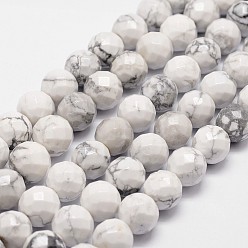 Howlite Chapelets de perles howlite naturelles , facette, ronde, 10mm, Trou: 1mm, Environ 37 pcs/chapelet, 14.9 pouces ~ 15.1 pouces