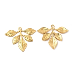 Real 18K Gold Plated Ion Plating(IP) 304 Stainless Steel Pendants, Leafy Branch Charms, Real 18K Gold Plated, 29x35x2mm, Hole: 2mm