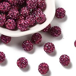 Pourpre Perles de boule pave disco , Perles de strass d'argile polymère , ronde, fuchsia, pp 13 (1.9~2 mm), 6 rangées de strass, 10 mm, Trou: 1.5mm
