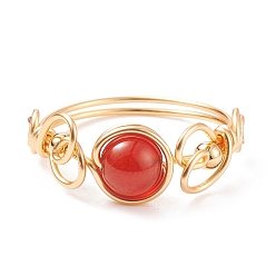 Red Agate Natural Red Agate Braided Finger Ring, Copper Wire Wrap Gemstone Jewelry for Women, Golden, US Size 8 1/2(18.5mm)