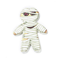 Mummy Halloween Acrylic Pendant, Mummy, 49.5x33x2.5mm, Hole: 1.5mm