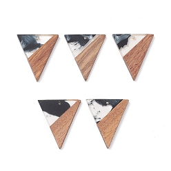 Triangle Pendentifs en bois de résine et de noyer, breloques géométriques bicolores, triangle, 37x30.5x3mm, Trou: 2mm