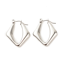 Stainless Steel Color 304 Stainless Steel Chunky Rhombus Hoop Earrings for Women, Stainless Steel Color, 25x22mm, Pin: 0.8mm