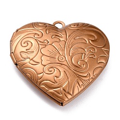 Red Copper 304 Stainless Steel Locket Pendants, Photo Frame Pendants for Necklaces, Heart with Flower, Red Copper, 29x28.5x7mm, Hole: 2.1mm