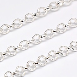 Silver Electroplate Brass Rolo Chains, Belcher Chain, Soldered, with Spool, Silver Color Plated, 3x1mm, about 164.04 Feet(50m)/roll