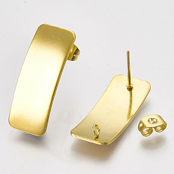 Golden 304 Stainless Steel Stud Earring Findings, with Loop, Curved, Rectangle, Golden, 26x10mm, Hole: 2mm, Pin: 0.8mm