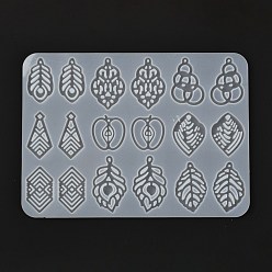 White Pendant Silicone Molds, Resin Casting Molds, For UV Resin, Epoxy Resin Jewelry Making, Mixed Shapes, White, 183x133x5.5mm, Hole: 2.5mm and 4x3.5mm, 27~40.5x20~28mm Inner Diameter
