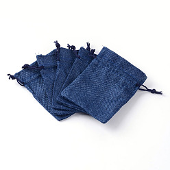 Midnight Blue Polyester Imitation Burlap Packing Pouches Drawstring Bags, for Christmas, Wedding Party and DIY Craft Packing, Midnight Blue, 14x10cm