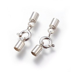 Silver 925 Sterling Silver Spring Ring Clasps, with Cord Ends, Silver, 21mm, Inner Size: 3mm