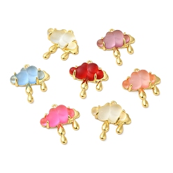 Mixed Color Translucent Resin Pendants, Cloud Charms, with Rack Plating Real 18K Gold Plated Brass Findings, Long-Lasting Plated, Cadmium Free & Lead Free, Mixed Color, 24.5x22.5x6mm, Hole: 1.6mm