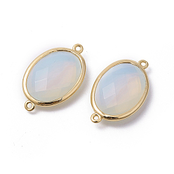 Opalite Golden Tone Brass Opalite Links connectors, Faceted, Oval, 26x15x6mm, Hole: 1~2mm
