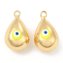 Yellow Brass Pendants, with Enamel, Real 18K Gold Plated, Long-Lasting Plated, Teardorp with Evil Eye Charm, Yellow, 26x15.5x15mm, Hole: 2.6mm