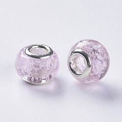 Chardon Main lumineux chalumeau perles européennes, Perles avec un grand trou   , avec couleur argent plaqué doubles noyaux de cuivre, rondelle, chardon, 14x11mm, Trou: 5mm