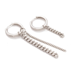 Platinum Rhodium Plated 925 Sterling Silver Huggie Hoop Earrings, Asymmetrical Earrings, with Curb Chains, Platinum, 29~45mm, Pin: 0.7mm