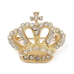 Golden Rhinestone Crown Brooch Pin, Alloy Badge for Backpack Clothes, Golden, 30.8x35x16.5mm