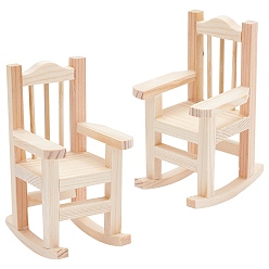 Bois Solide Décorations pour la maison en bois de pin naturel, fauteuil à bascule, burlywood, 58x70x108mm