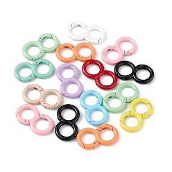 Mixed Color Spray Painted Alloy Spring Gate Rings, Double Round, Mixed Color, 7 Gauge, 32x17.5x3.5mm, Hole: 10.7mm
