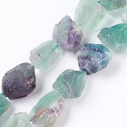 Fluorite Natural Fluorite Beads Strands, Nuggets, 16~35x16~28mm, Hole: 1.5mm, about 16pcs/strand, 14.17 inch~15.35 inch(36~39cm)