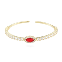 Roja Brazalete abierto con ojo de caballo y circonita cúbica, joyas de latón chapado en oro real 18k para mujer, rojo, diámetro interior: 1-7/8x2-1/4 pulgada (4.7x5.8 cm)