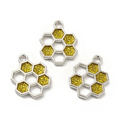 Gold Alloy Enamel Pendants, Honeycomb Charm, Platinum, Gold, 19x15x1.5mm, Hole: 2mm