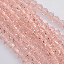 Pink Bicone Glass Beads Strands, Faceted, Pink, 3.5x3mm, Hole: 1mm, about 125~130pcs/strand, 13.8 inch