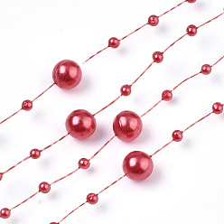 Red ABS Plastic Imitation Pearl Beaded Trim Garland Strand, Great for Door Curtain, Wedding Decoration DIY Material, Red, 3~8mm, about 106~108pcs/strand, 200strand/bag, 53.15 inch