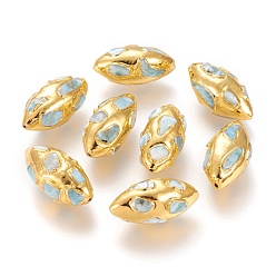 Larimar Perles en laiton plaqué or, aux copeaux de larimar naturel, olive, 32x16.5x15.5~17mm, Trou: 1mm