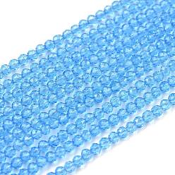 Bleu Ciel Chapelets de perles en verre, imitation quartz, facette, ronde, bleu ciel, 2mm, Trou: 0.5mm, Environ 175 pcs/chapelet, 14.9 pouce (38 cm)