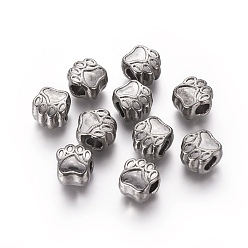 Bronze Perles européennes de style tibétain, sans cadmium et sans plomb, empreinte de patte, gris anthracite, 11x11x8mm, Trou: 5mm