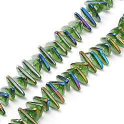 Green Electroplate Transparent Glass Beads Strands, Rainbow Plated, Triangle, Green, 9x15.5~16mm, Hole: 1mm, about 120pcs/strand, 24.57~25.67''(62.4~65.2cm)