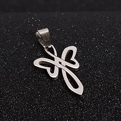 Stainless Steel Color 201 Stainless Steel Angel Pendants, Stainless Steel Color, 30x19x1.5mm, Hole: 5x8mm