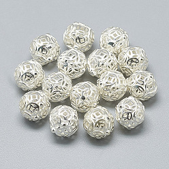 Argent 925 perles en argent sterling, rond avec motif en cuivre, argenterie, 12x11mm